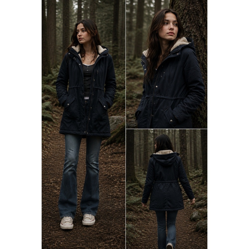 Hollister Y2K Jacket Size M Dark Blue Bella Swan Military Hooded Preppy Layer